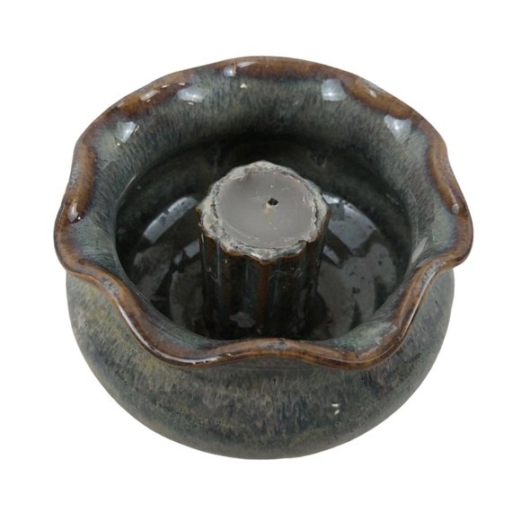 Studio Pottery Single Candlestick Holder Bowl Blue Fluted Edge Hand Signed BAY - Picture 9 of 10